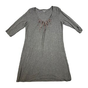 Eileen Fisher Gray Sequin V Neck 3/4 Viscose Tunic‎ Mini Dress Women M NWOT